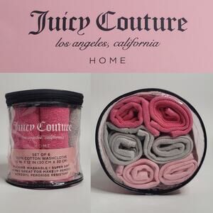 Juicy Couture Pink‎ Gray Cotton 12 X 12 Washcloths Set Of 6 Barbie Cute NIP